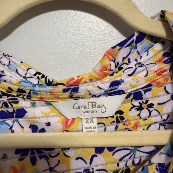 Coral Bay Womens Plus Size Floral Striped Button-Up Shirt 2X - Picture 4 of 8